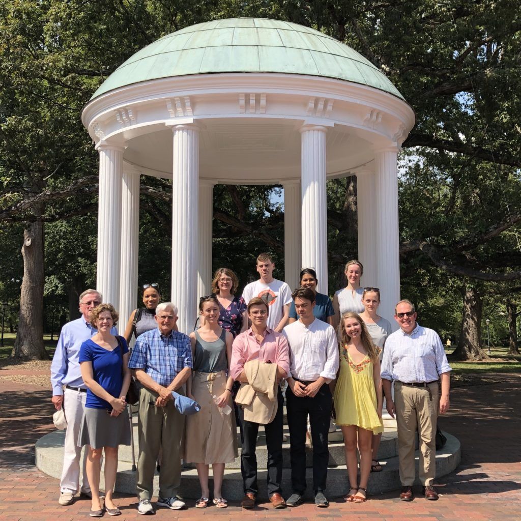 The group at the Caldwell Monument, commemorating Joseph Caldwell, President of UNC in the early 19th Century