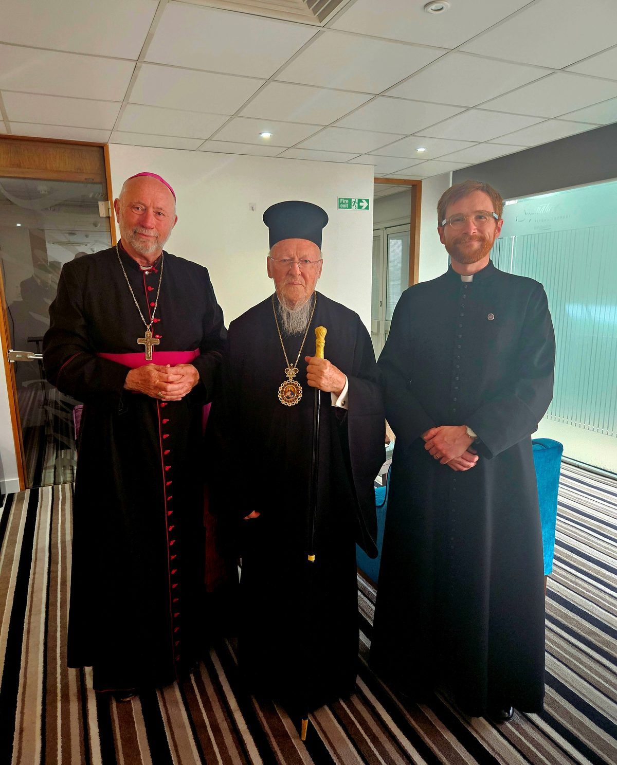 Bishop John Ford and Patriarch Bartholomew at Gatwick Airport
