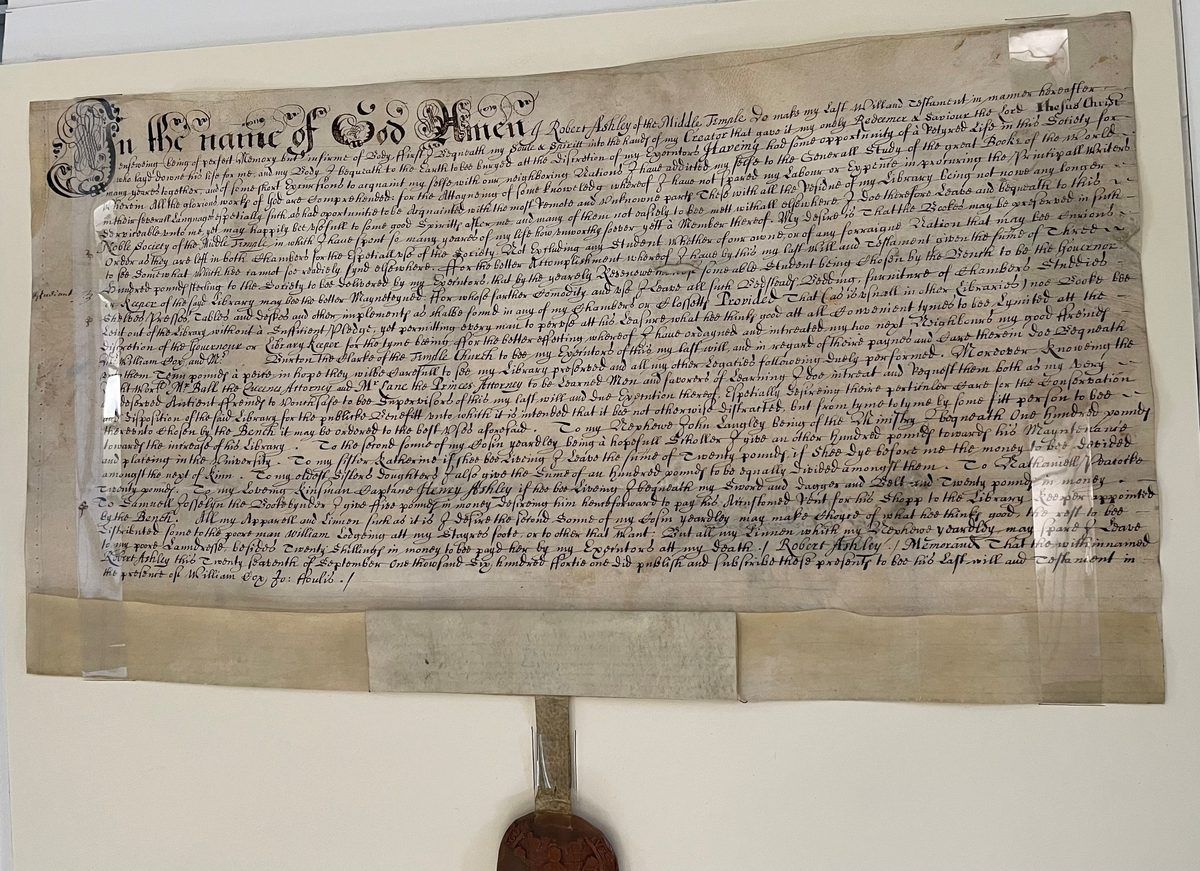 Robert Ashley's will, part of the Ashley Collection